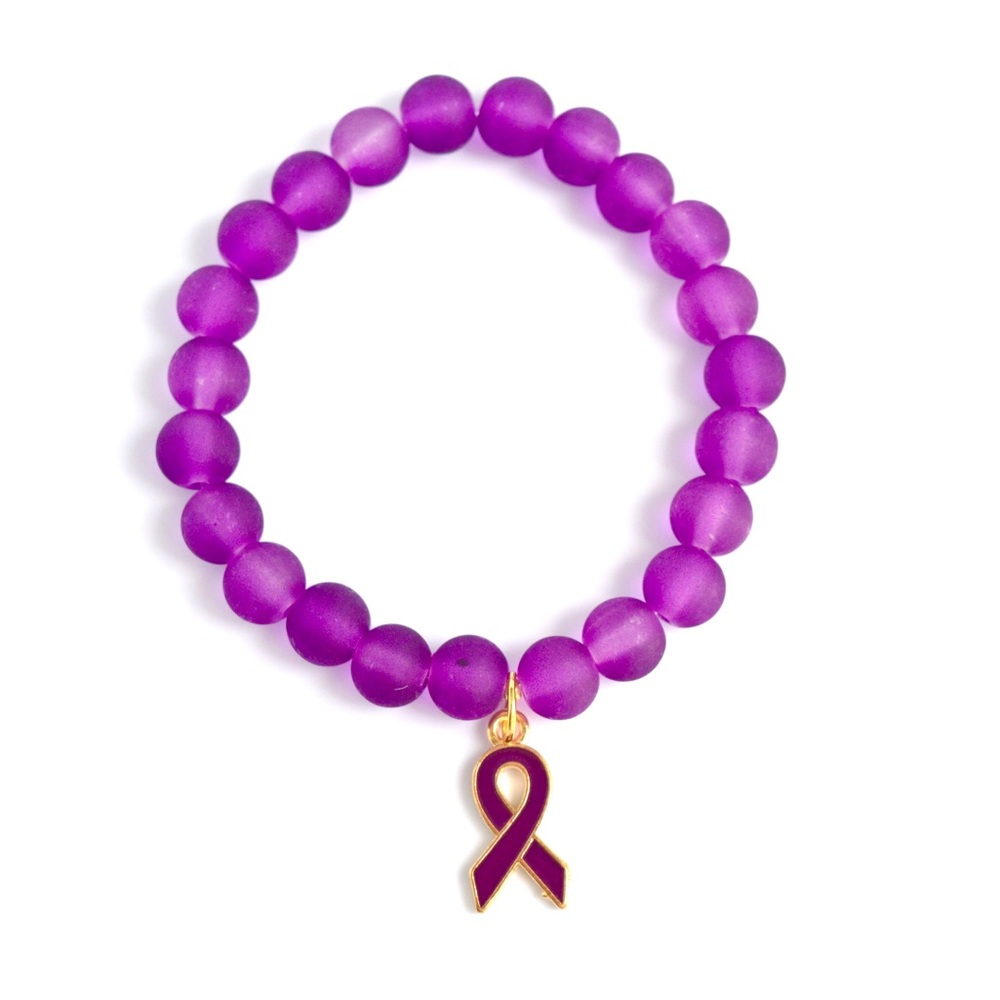 Domestic Violence Purple Ribbon Beaded Bracelet